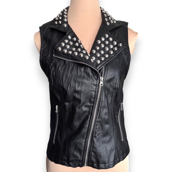 Forever 21 Jackets & Blazers - FOREVER 21 Black Studded Moto Vest Vegan Leather S